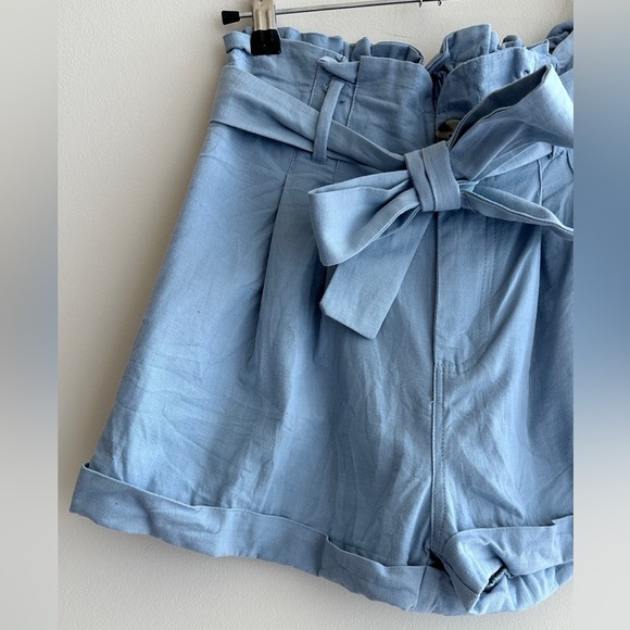 Good Luck Gem Paperbag High Waist Belted Shorts, Dusty Blue, Size Medium - Picture 2 of 16
